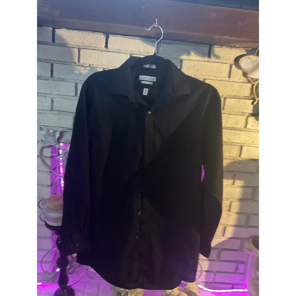 Van Heusen Mens Black Pin Cord Classic Fit Wrinkle Free Dress Shirt 15 32/33
